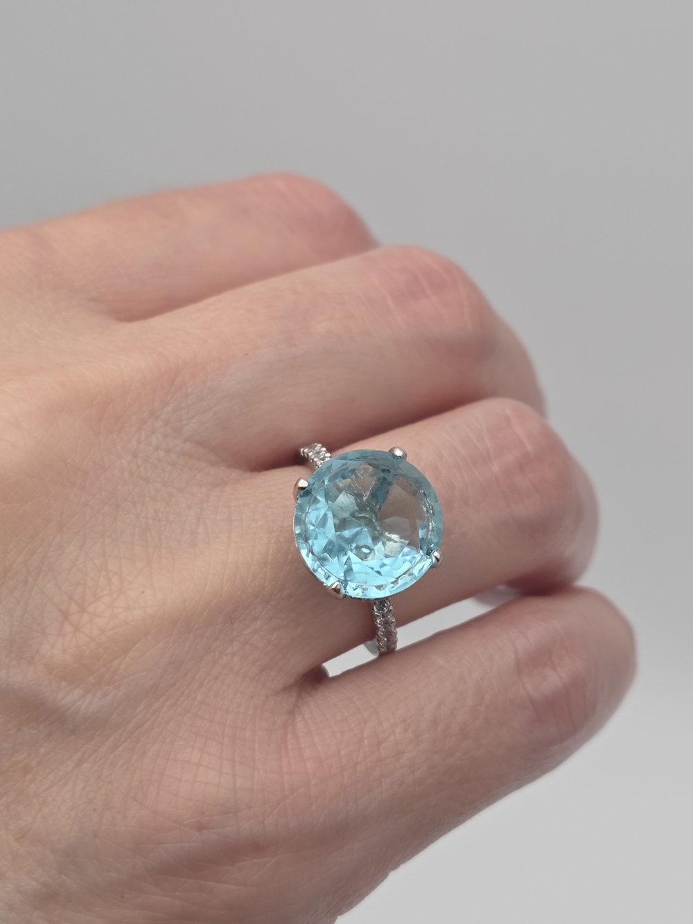 Blue Topaz Round Solitaire Ring - Women's Jewelry Sterling Silver 925 SIZE 7